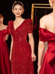 NNR abito da ballo <span class=keywords><strong>rosso</strong></span> con paillettes abiti da ballo da sera formali 18 anni abiti da Quinceanera per la laurea della ragazza - Product Image 3