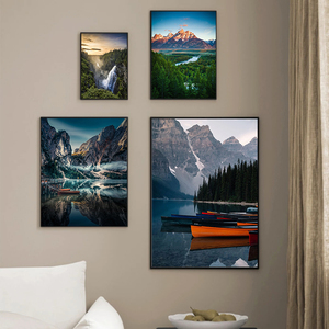 Nordique lac <span class=keywords><strong>forêt</strong></span> pierre <span class=keywords><strong>montagne</strong></span> toile affiche paysage photo affiche Nature paysage mur Art impression peinture - Product Image 3