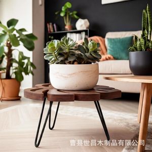 Solid Wood Bamboo Leaf <b>Plant</b> Stand Nordic Style Living Room Decorative Flower Pot Holder Dark Brown <b>Light</b> Brown Modern Storage - Product Image 2