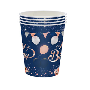 Vaisselle de fête d'anniversaire bleu marine et rose, assiettes, gobelets et serviettes de 7 et 9 pouces, ensemble jetable de haute qualité pour célébration - Product Image 4