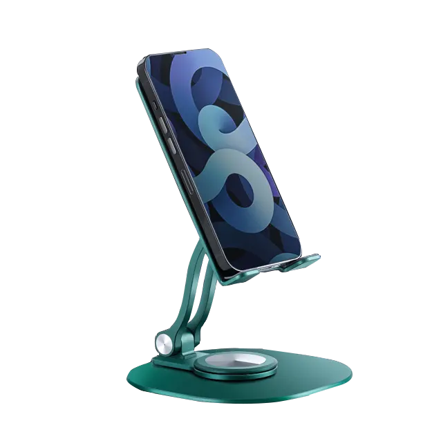 OEM aluminium alloy tablet phone stand with 360 rotating base angle adjustable foldable phone desktop stand for tablet PC