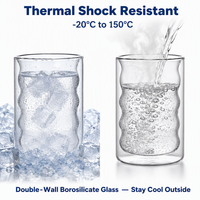 Tasse en verre borosilicate à double paroi de 340 ml, design intérieur ondulé, mug à café isolé, pour latte glacé, jus, passe au lave-vaisselle