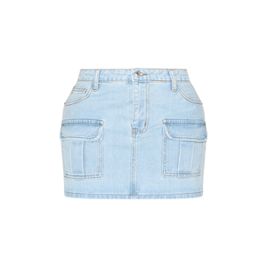 Gonna in Denim Cargo personalizzata da donna in cotone 100% Vintage blu chiaro lavato a vita alta Multi tasche <span class=keywords><strong>minigonna</strong></span> da donna - Product Image 5