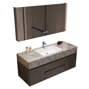 Ensemble de meubles de salle de bain en aluminium nid d'abeille, style ferme, luxe léger, résistant à l'eau, avec vasque en céramique, fixation murale - Product Image 1