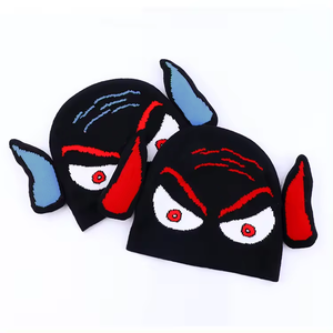 Oem 2024 Custom Nieuwe Monster Design <span class=keywords><strong>Skull</strong></span> Cap Jacquard Cuffleless Beanie Met Oor - Product Image 1