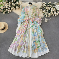 Robe longue décontractée bohème vintage à imprimé floral numérique pour femme, taille haute tendance en Lyocell, idéale pour la plage et le quotidien en été