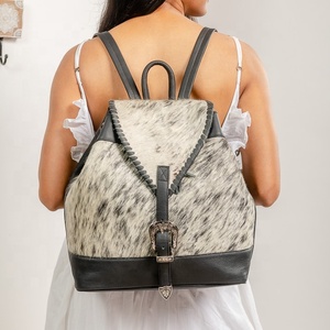 Sac à dos en cuir de vachette naturel sac à dos à couches en cuir véritable marron blanc avec logo de style occidental pour l'école sac à dos en cuir de vachette véritable - Product Image 1