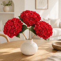 Bunga Hydrangea Buatan 45cm Grosir, Tangkai Tunggal dengan Daun Sutra, DIY untuk Dekorasi Pernikahan/Rumah/Meja