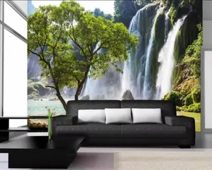 Papel de parede personalizado para sala de estar, quarto, cascata, parede, parede, fundo de parede, parede 3D, mural com vista para árvores e cachoeiras