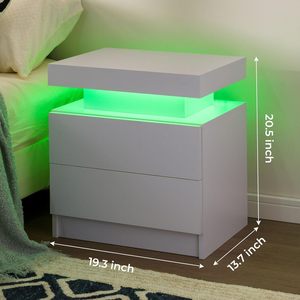 <strong>High</strong> <strong>Gloss</strong> White Night Stand Bedroom Furniture Wood LED Light Nightstand Bedside <strong>Table</strong>, <strong>End</strong> <strong>Table</strong> - Product Image 4