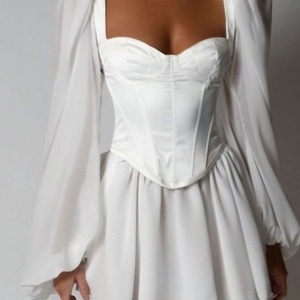 Nuevos Vestidos Midi de Gasa Blanca Pura para Mujer, Ajustados, Sexys, con Volantes y Manga Larga, Estilo Casual, para Comercio Transfronterizo - Product Image 3