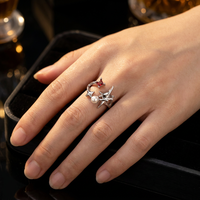 Grosir 6 Model Cincin Y2K Bintang Bulan yang Dapat Disesuaikan, Cincin Gothic Punk Perak Hitam untuk Perhiasan Estetik, Hadiah Grosir