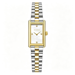 Montre pour femme avec logo personnalisé OEM, cadran rectangulaire en nacre, bracelet bicolore, quartz, cadeau pour femme - Product Image 3