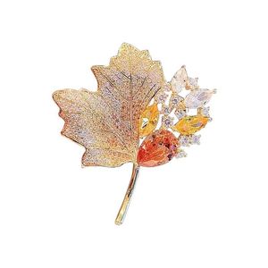 Maple Leaf Brooch Rhinestone Gradient Zinc Alloy Party Jewelry Accessory Corsage Fashion Brooches - Product Image 5