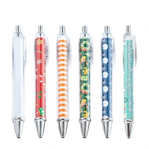 Stylo bille en plastique DIY transfrontalier avec insert en papier coloré, encre noire 1,0 mm, non effaçable, motif dessin animé blanc - Product Image 1