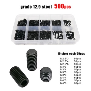 500 Cái/hộp M2.5 M3 M4 304 Thép Không Gỉ DIN913 Đen Hex Hexagon Ổ Cắm Allen Flat Point Grub Bolt <span class=keywords><strong>Set</strong></span> Vít Kit Hộp - Product Image 3