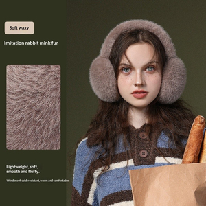 Orejeras Cálidas de Otoño e Invierno, a Prueba de Viento, de Terciopelo, Plegables, Imitación de Piel de Conejo, Peluche - Product Image 3
