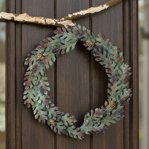 Corona de Hojas de Bronce Rústico Hecha a Mano, Círculo Floral Decorativo, Adorno de Pared Sin Iluminación - Product Image 4