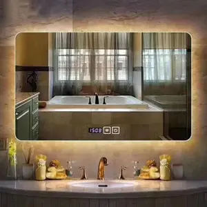 होटल टॉयलेट टच स्क्रीन मिरर बड़ा एंटी फॉग शॉवर स्मार्ट एलईडी एंटी फॉग मिरर आधुनिक बाथ मिरर