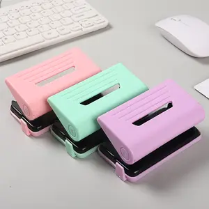 Plástico Manual Labor Saving Double-hole Loose-leaf Book Puncher Tamanhos Medição Régua Macaron Color Paper Round Hole Punch