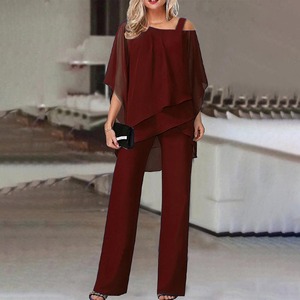 Top e pantaloni da <span class=keywords><strong>donna</strong></span> Chic senza colletto in stile Vintage tinta in Chiffon primavera estate autunno <span class=keywords><strong>collezione</strong></span> di abiti da festa - Product Image 4