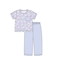 Setelan Kasual Anak Perempuan Berkualitas Tinggi dengan Desain Saku, Baju Lengan Pendek dan Celana Dua Potong, Cetak Kustom, Butik, untuk Bayi dan Anak-anak