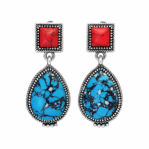 Orecchini pendenti vintage con fiore rosso blu verde, gioielli di moda in stile etnico da donna - Product Image 1