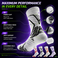 Chaussettes de basket-ball pour hommes, antidérapantes, compressives, chaussettes de sport athlétiques, chaussettes de performance respirantes et amortissantes pour l'entraînement