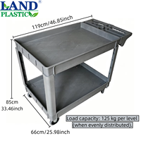 Chariot utilitaire robuste à double niveau de 550 lb en PP, multi-usages, roulettes flexibles antirouille, résistant à l'eau et à l'huile
