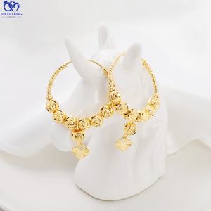 JXX New Luxury 24K Gold Hoop <b>Earrings</b> Four Beaded Hanging Heart-shaped Accessories <b>Earrings</b> for Women Wedding Banquet Jewelry - Product Image 2