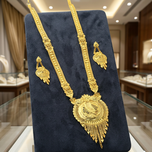 Wholesale 14K 18K 24K Micron Gold Plated Flower Design Brass Jewelry Set with Long Necklaces and Earrings for Wedding Occasion - Product Image 2