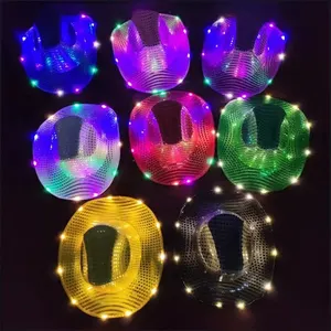 CEN-005 Sequin Light Up Led Cowboy Hat Glow Club Party Hats For Bar Costume