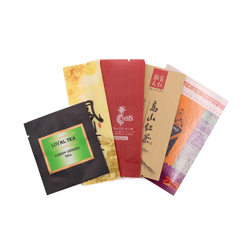Custom smell proof 3 side sealed plastic aluminum foil coffee tea oil sachet bag for candy powder paper pouches