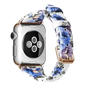 Nieuwe Collectie Coolyep Groothandel Bloem Kleurrijke Print Smart Watch Strip Siliconen Polsband Voor Apple Watch