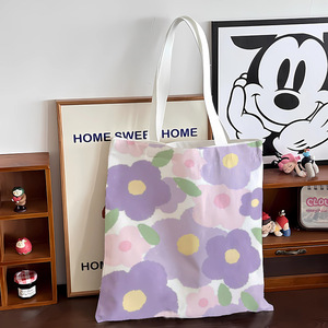 Bolso de compras de algodón orgánico con estampado floral completo personalizado, bolso de lona blanco con estampado digital DIY con cremallera y bolsillo interior - Product Image 2