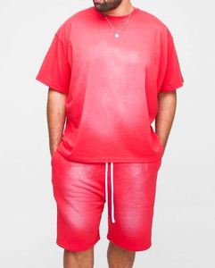 Custom Activewear <b>Set</b> Manufacturer Red Plus OFCLApplique <b>Spray</b> Wash T-Shirt & Oversized Drop crotch Short <b>Set</b> - Product Image 1