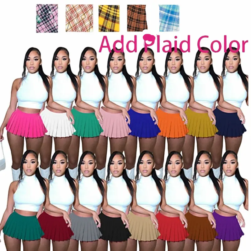 Rok kotak-kotak Mini pinggang tinggi rok lipit Wanita Mode seksi Y2k rok pesta klub musim panas pakaian A-line warna Solid