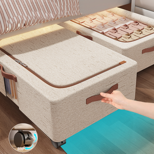 صندوق تخزين سفلي للسرير من القطن والكتان مع عجلات، مقاوم للرطوبة، سعة كبيرة، لتخزين الملابس واللحاف تحت السرير - Product Image 5