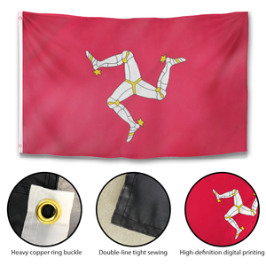 <span class=keywords><strong>Drapeau</strong></span> de l'île de <span class=keywords><strong>Man</strong></span> à trois branches de 3x5 pieds avec fond rouge, bannière en polyester double face - Product Image 3