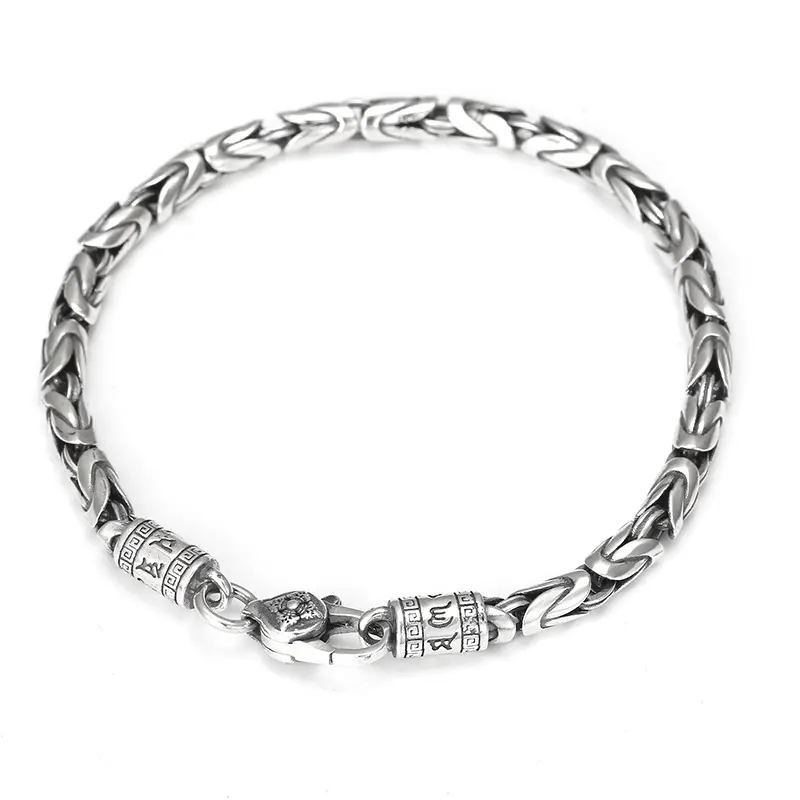 S925 Sterling Silver Peace Pattern Bracelet For Men And Women Vintage Six Word Mantra Buddha Couple Bracelet Jewelry