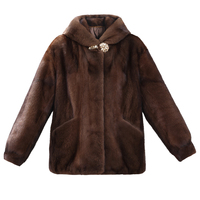 Damen New Fashion Stylish Short Nerz Pelz jacke mit Kapuze Casual Winter Outer wear Natural Nerz Pelzmantel