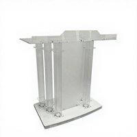 Pupitre d'église autoportant en acrylique transparent détachable avec LED, sur roulettes, surface polie, personnalisable