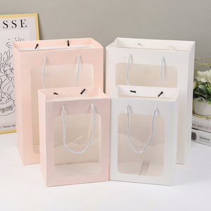 Sac fourre-tout en papier transparent carré, écologique, recyclable, avec logo personnalisé pour l'emballage de fleurs, gâteaux, cadeaux et vente au détail - Product Image 2