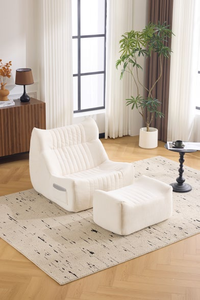 Sillón Sofá Amarillo <span class=keywords><strong>Mostaza</strong></span> con Otomana, Tela Suave Tejida, Reclinable, para Sala de Estar, Dormitorio, Hotel - Product Image 4