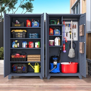 Armoire de rangement extérieure en métal pour jardin, casier utilitaire avec porte à lattes, organisateur pour outils de nettoyage et fournitures de jardin - Product Image 4