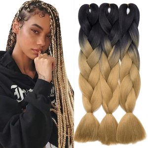 Jumbo <span class=keywords><strong>trenzas</strong></span> cabello 24 pulgadas 100g Xpressron extensiones sintéticas en <span class=keywords><strong>dos</strong></span> <span class=keywords><strong>colores</strong></span> para mujeres para trenzar estilos de cabello - Product Image 1