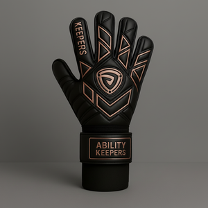 ABILITY KEEPERS Gants de gardien de but Premium Latex Grip Pro Noir avec logo de revers en relief or rose en caoutchouc durable - Product Image 1
