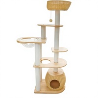 Griffoir multifonctionnel pour chat en bois de pin et rotin avec lit, mobilier d'intérieur durable pour chat, montage facile