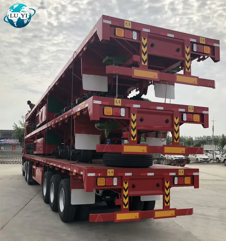 Alta calidad 60ton a 80 toneladas 40ft plana Semi remolque contenedor cargas transparente chasis de camión con contenedor de bloqueo