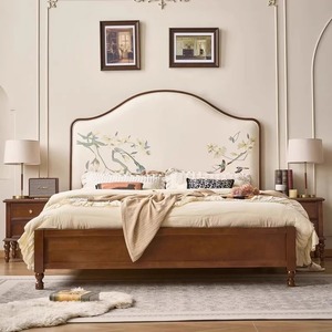 Song <span class=keywords><strong>Dynasty</strong></span> Estética de madera maciza Cama doble Dormitorio principal Nuevo estilo retro chino Casa de huéspedes Cojín trasero suave Cama - Product Image 1